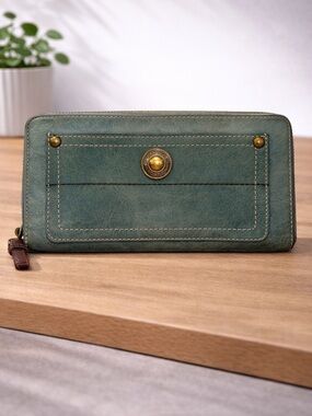 Coach Chelsea Accordion Leather Zip Around Wallet with Brass Accents